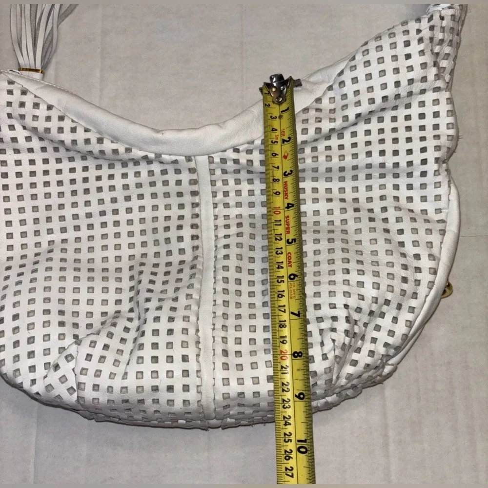 BRIO! Vintage 1980's White Leather Perforated Oversized Slouchy Hobo Purse Bag‎